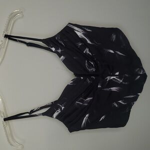 PrettyLittleThing Black Printed Strappy Pleated Corset Detail Crop Top Size 6